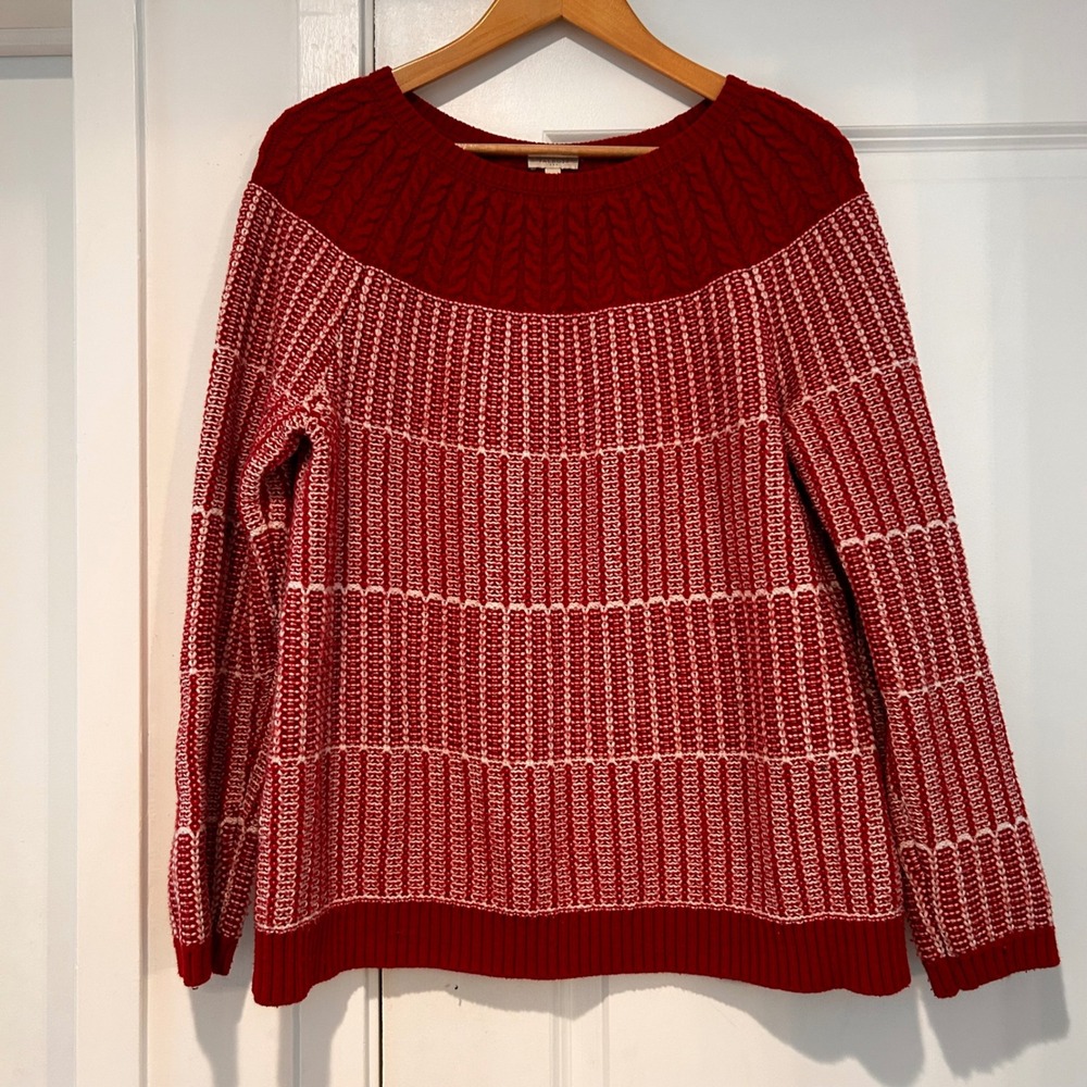 Vintage Talbots Cable Knit Crewneck Sweater Womens Large Nordic Scandinavian Red